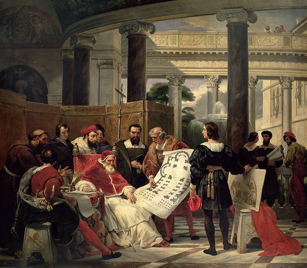 Pope Julius II ordering Bramante, Michelangelo and Raphael to construct the Vatican and St. Peter's à Horace Vernet