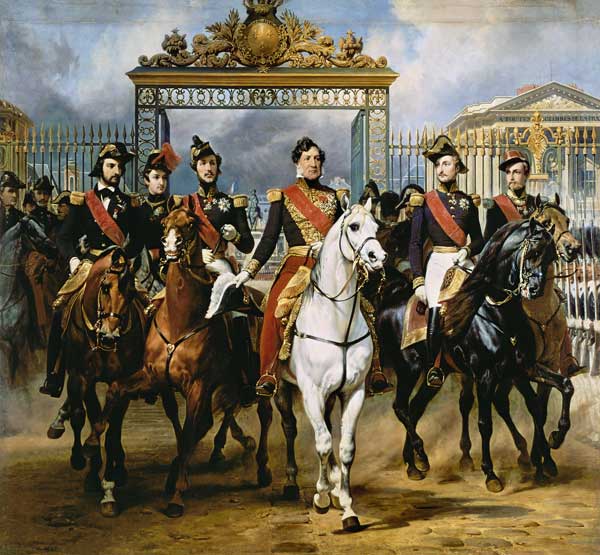 Louis Philippee et ses fils à cheval en quittant le château à Versailles. à Horace Vernet