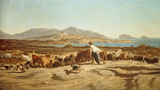 Cattle herding near Marseilles à Emile Loubon