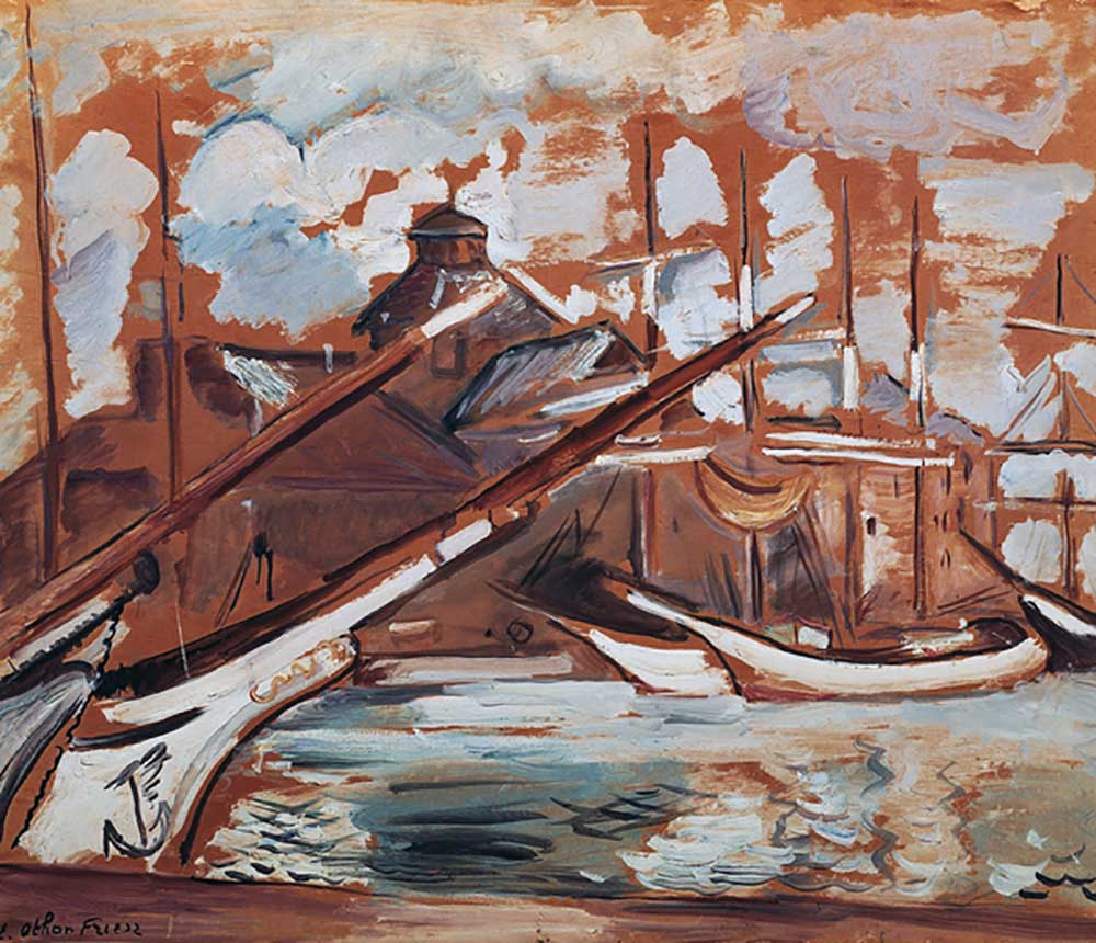 Harbour scene, by Othon Friesz (1879-1949), oil on cardboard, 54x65 cm. France, 20th century. à Emile Othon Friesz