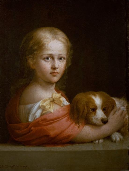 Ein Mädchen mit einem Hund à Emilie Lauchaud de Loqueyssie