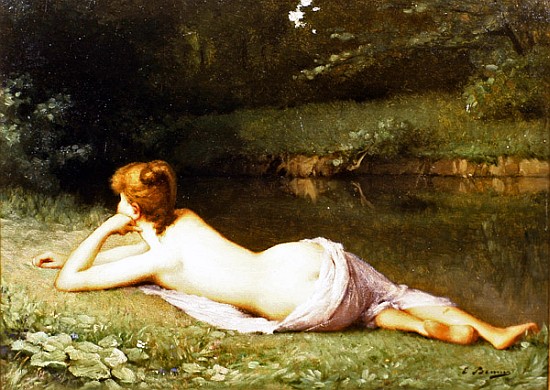 Reclining nude on a riverbank à Emmanuel Benner