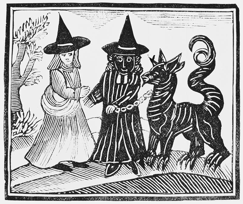 A Black and a White Witch with a Devil Animal, illustration from a collection of chapbooks on esoter à École anglaise de peinture