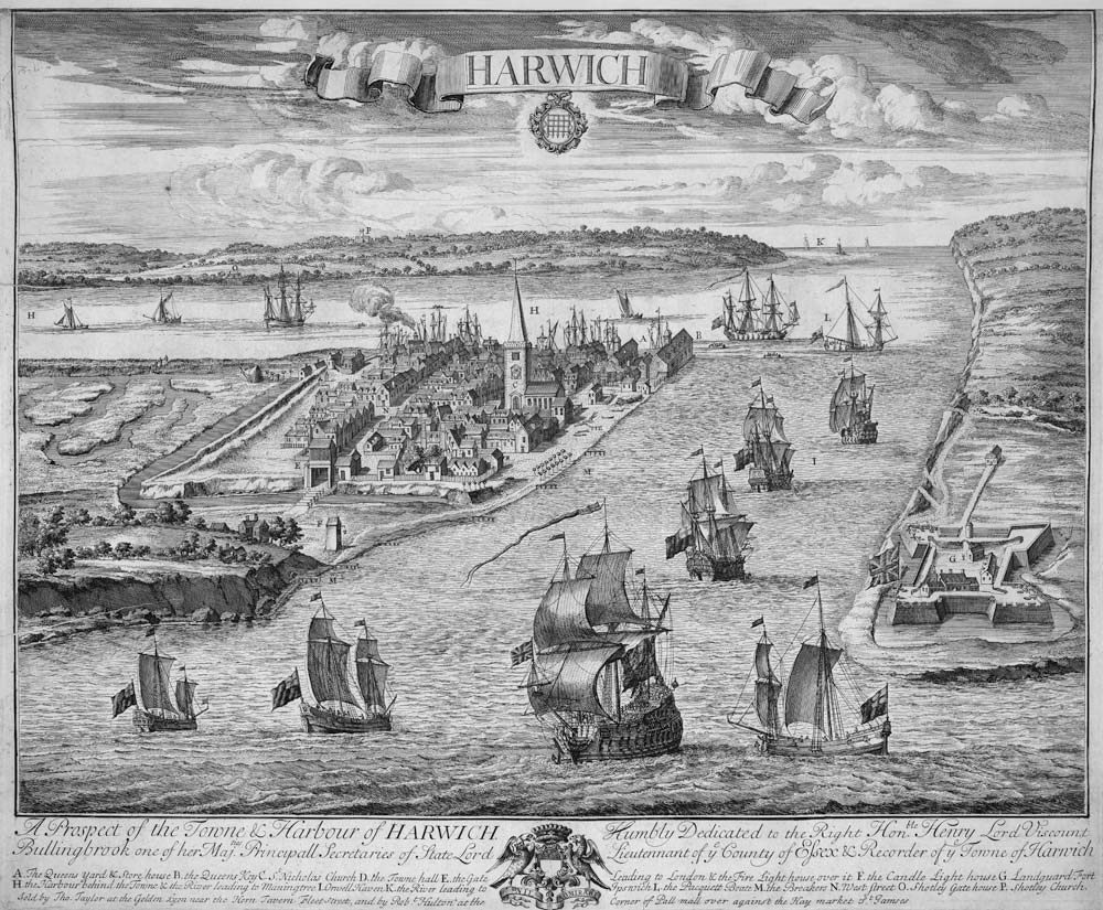 A Prospect of the Towne and Harbour of Harwich à École anglaise de peinture