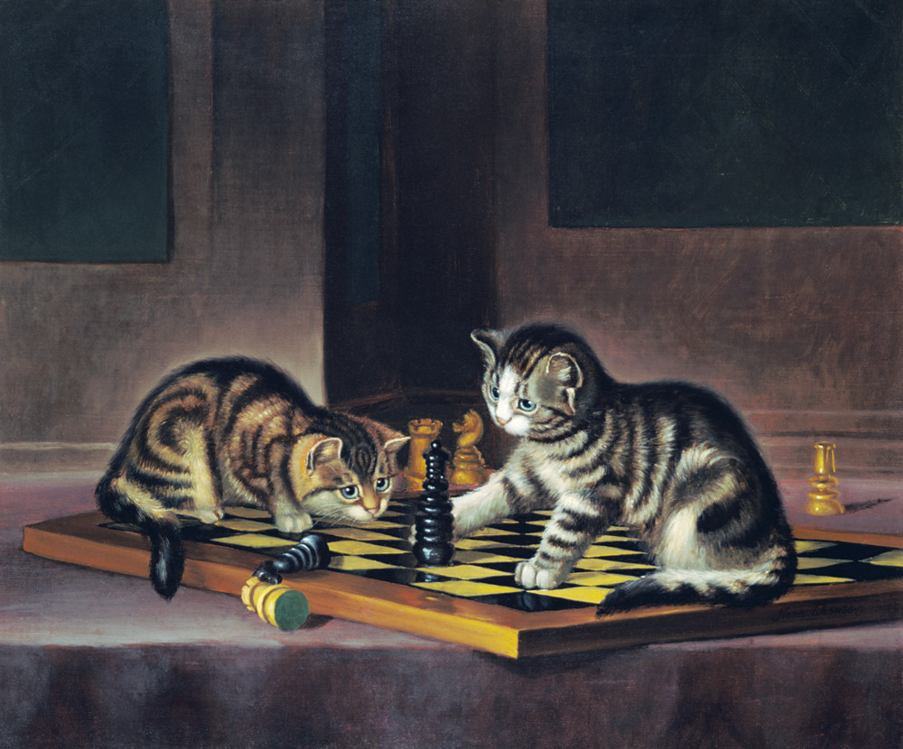 Kittens Playing Chess à École anglaise de peinture