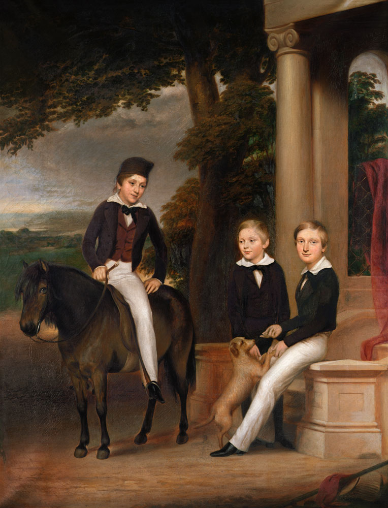 Portrait of John, George and Thomas Gladstone with their favourite pets à École anglaise de peinture