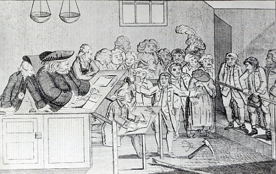 A Bond and Judgement, Sir John Fielding presiding over the Bow Street Court à École anglaise de peinture