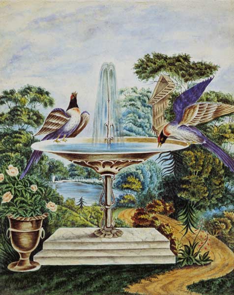 Birds in a Fountain in a Landscape Park à École anglaise de peinture