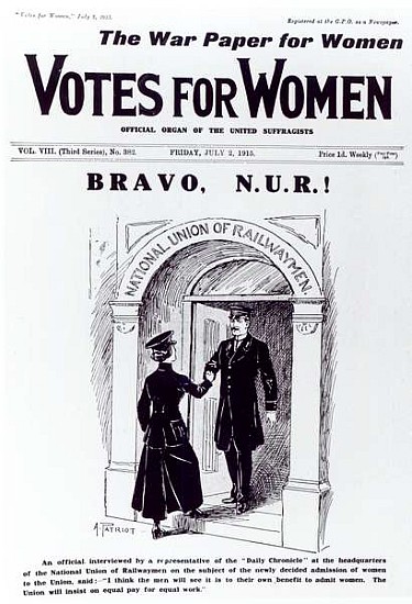 Bravo, N.U.R!, front cover of ''Votes for Women'', July 2nd 1915 à École anglaise de peinture