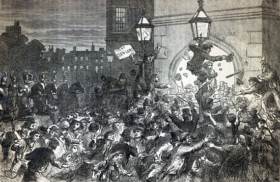 Bread Riot at the entrance to the House of Commons in 1815 à École anglaise de peinture