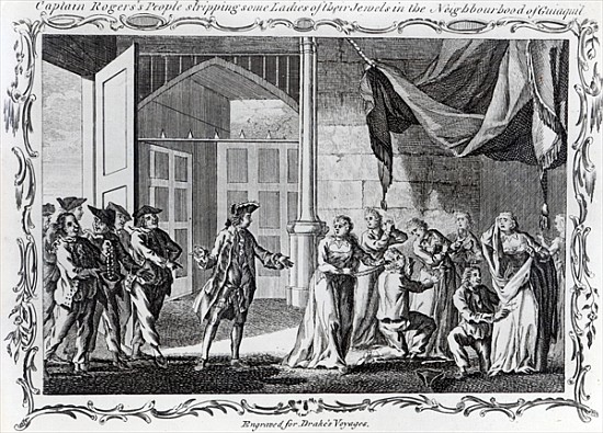 Captain Rogers'' People stripping some Ladies of their Jewels in the Neighbourhood of Guiaquil à École anglaise de peinture