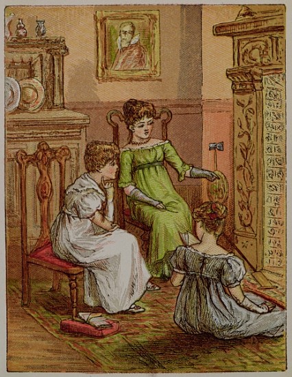 Card depicting a fireside scene à École anglaise de peinture