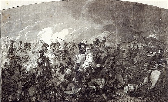Charge of Lord Somerset''s Heavy Brigade at Waterloo, and total rout of the French Army, illustratio à École anglaise de peinture