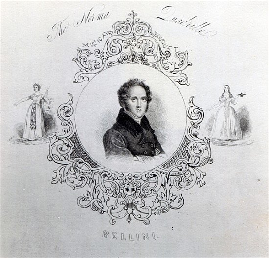 Cover of Sheet Music for a Quadrille, with a portrait of Vincenzo Bellini à École anglaise de peinture