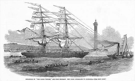 Departure of ''The Lizzie Webber'', the first emigrant ship from Sunderland to Australia, from ''The à École anglaise de peinture