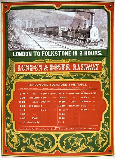 Early timetable for the London to Dover Railway à École anglaise de peinture
