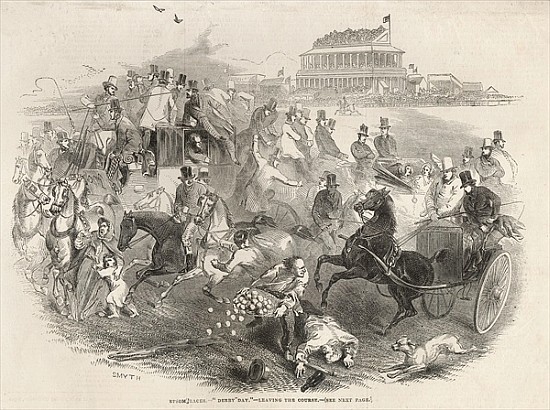 Epsom Races, ''Derby Day'': Leaving the Course, from ''The Illustrated London News'', 31st May 1845 à École anglaise de peinture