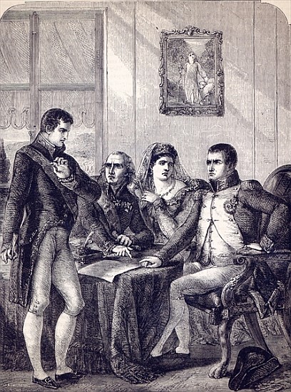 Ferdinand of Spain resigning his crown at the dictation of the Emperor Napoleon à École anglaise de peinture