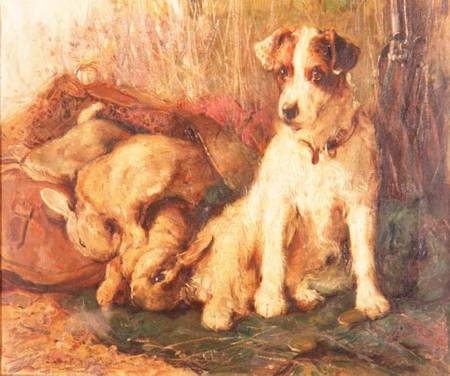 Fox Terrier with the Day's Bag à École anglaise de peinture
