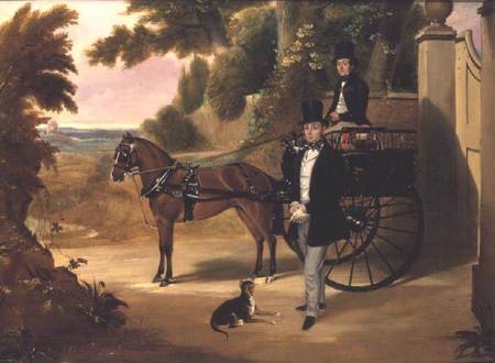Two gentleman with their trap in a wooded landscape à École anglaise de peinture
