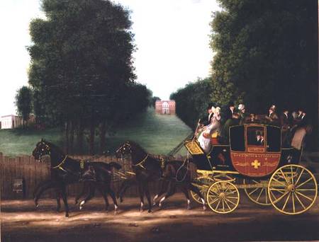 The Godalming and Guildford stagecoach owned by John Kirby Jun and inscribed "licensed to carry six à École anglaise de peinture