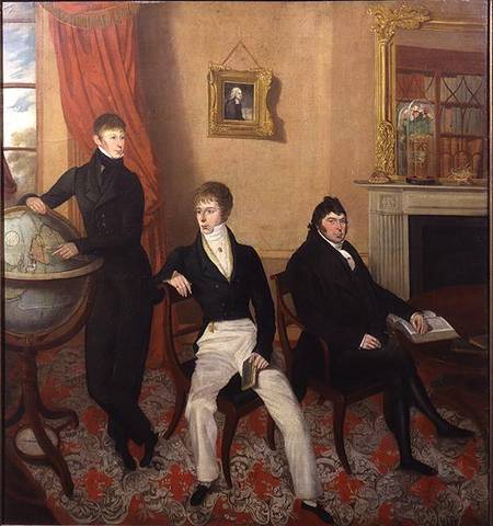 Group Portrait of Three Men in an Elaborate Sitting Room Interior à École anglaise de peinture