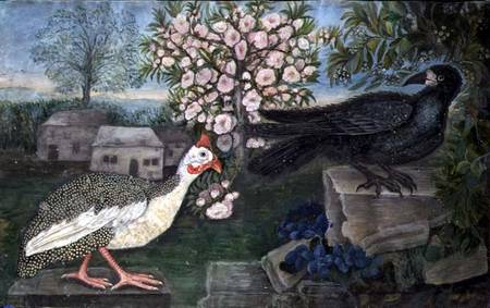 A Guinea Fowl and a Rook in a Landscape à École anglaise de peinture