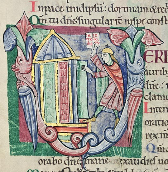 Historiated initial ''V'', Psalm 5, St. Alban''s Psalter, c.1123 à École anglaise de peinture