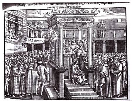 Hugh Latimer (c.1485-1555) Preaching before King Edward VI (1537-53) at Westminster in 1547 à École anglaise de peinture