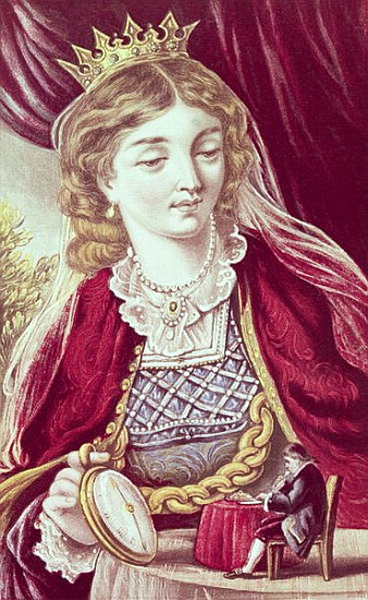 I had a table placed upon the same at which her majesty ate, just at her elbow'', illustration from  à École anglaise de peinture