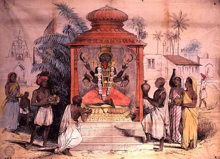 India, Figure and worship of Kali à École anglaise de peinture