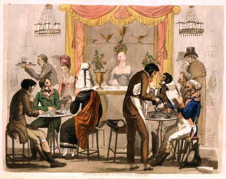 Interior of a Coffee House, pub. for William Pearman Library, 1819 à École anglaise de peinture