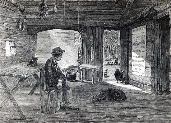 Interior of a settler''s hut in Australia, from ''The Illustrated London News'' à École anglaise de peinture