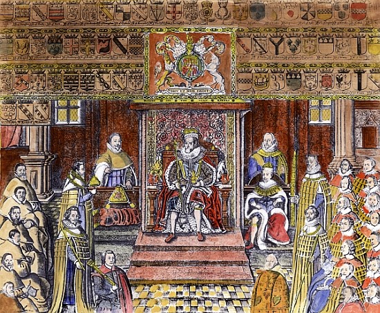 James I of England (1566-1625) at Court, à École anglaise de peinture