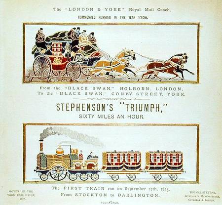 The 'London and York' Royal Mail Coach and Stephenson's 'Triumph', woven for the York Exhibition à École anglaise de peinture