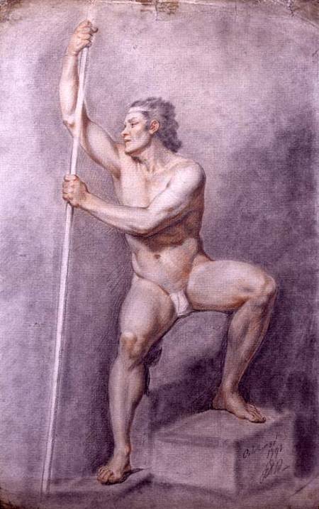 A Male Nude Holding a Staff à École anglaise de peinture
