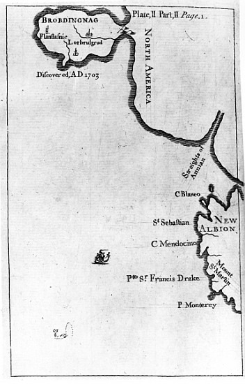 Map of Brobdingnag, illustration from the first edition of ''Gulliver''s Travels'' Jonathan Swift à École anglaise de peinture