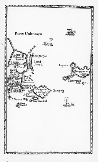 Map of Laputa, Balnibari, Luggnagg, Glubbdubdrib and Japan, illustration from the first edition of ' à École anglaise de peinture