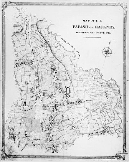 Map of the Parish of Hackney, surveyed John Rocque (c.1709-1762) 1745 à École anglaise de peinture