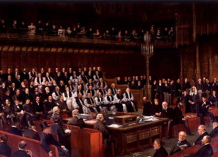 Marquis of Salisbury Speaking in the House of Lords during the Debate of Home Rule à École anglaise de peinture