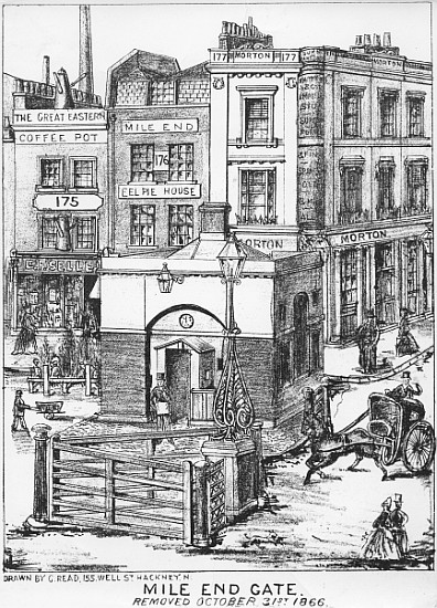 Mile End Gate, c.1866 (pen and charcoal on paper) à École anglaise de peinture