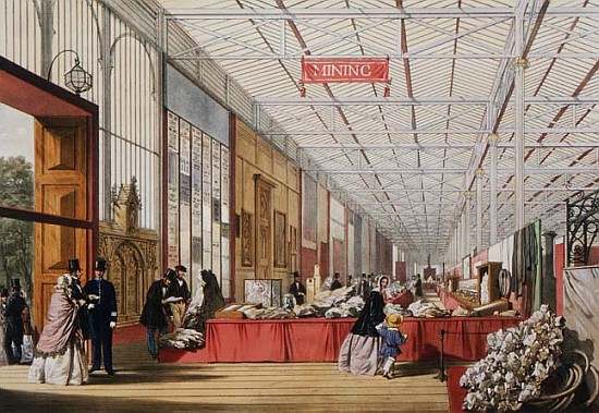 Minerals: Gallery displaying rocks and crystals at the Great Exhibition in 1851, from ''Dickinson''s à École anglaise de peinture