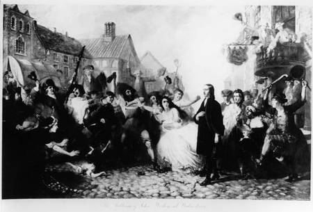 The Mobbing of John Wesley (1703-91) at Wednesbury  (b&w photo) à École anglaise de peinture