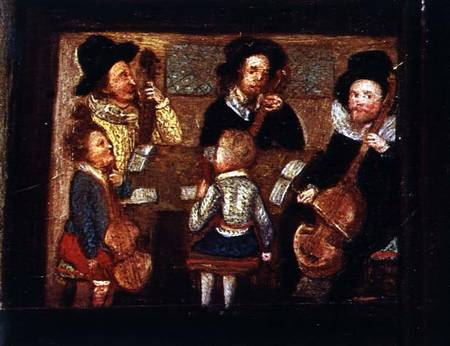 Musicians at Wadley House, detail from The Life and Death of Sir Henry Unton (1557-96) à École anglaise de peinture