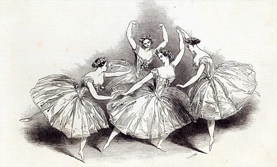 New Pas de Quatre, Mdlles. Taglioni, C. Grisi, L. Grahn, and Cerito, at her Majesty''s Theatre, from à École anglaise de peinture