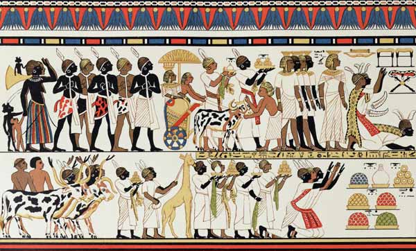 Nubian chiefs bringing presents to the King of Egypt, copy of an Ancient Egyptian wall painting from à École anglaise de peinture