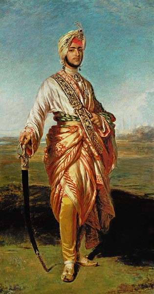 Portrait Of The Maharajah Duleep Singh Of Elveden, Standing Full Length, Wearing Maharajah''s Robes à École anglaise de peinture