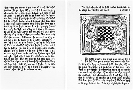 Pages from the English translation of ''De Ludo Saccorum'' Jacques de Cessoles, including an illustr à École anglaise de peinture