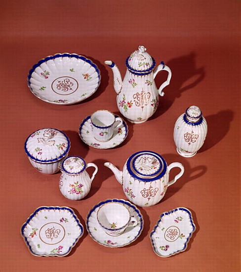 Part of a Worcester monogrammed tea service, c.1775 (porcelain) à École anglaise de peinture