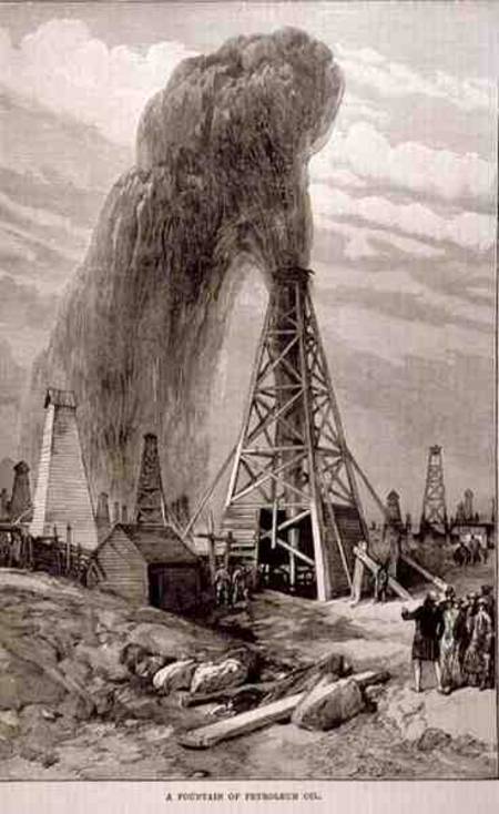 The Petroleum Oil Wells at Baku on the Caspian: A Fountain of Petroleum Oil, from 'The Illustrated L à École anglaise de peinture